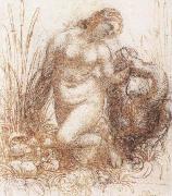 Study for a kneeling Leda, Leonardo  Da Vinci